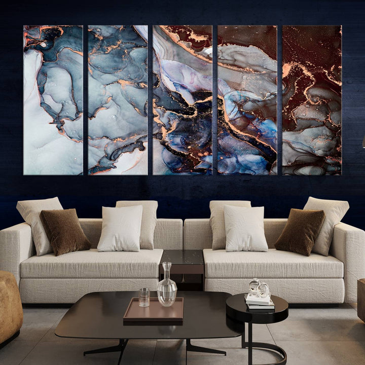 Brown Blue Abstract Marble Wall Art Canvas Print