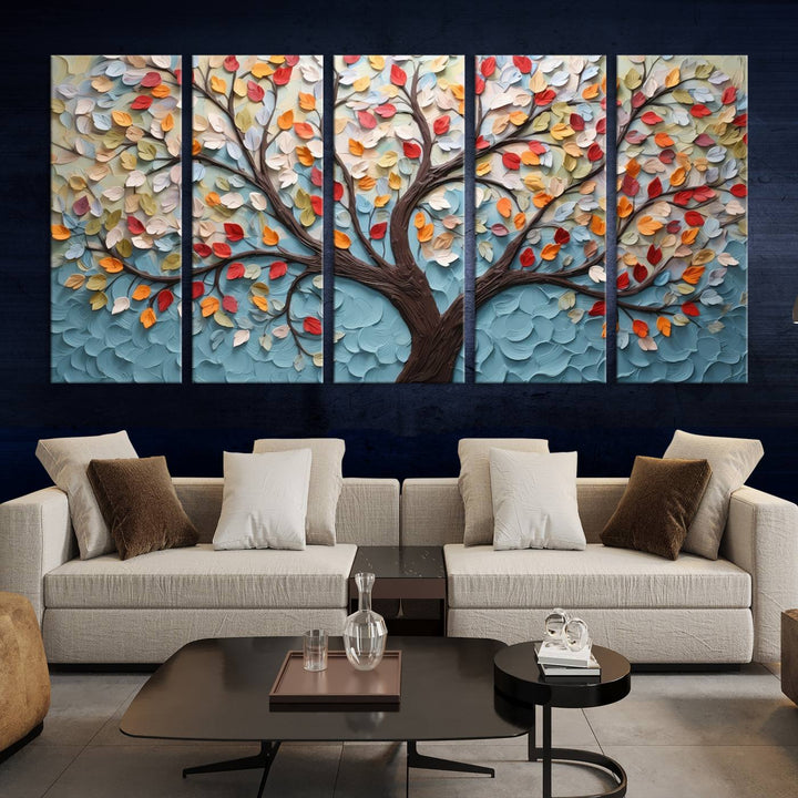 Abstract Tree and Leaf Wall Art Canvas Print