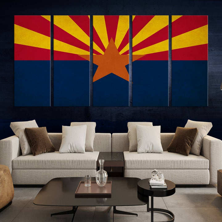 The Arizona States Flag Wall Art Canvas Print, made from museum-quality canvas with a UV-protective coating, is displayed prominently.