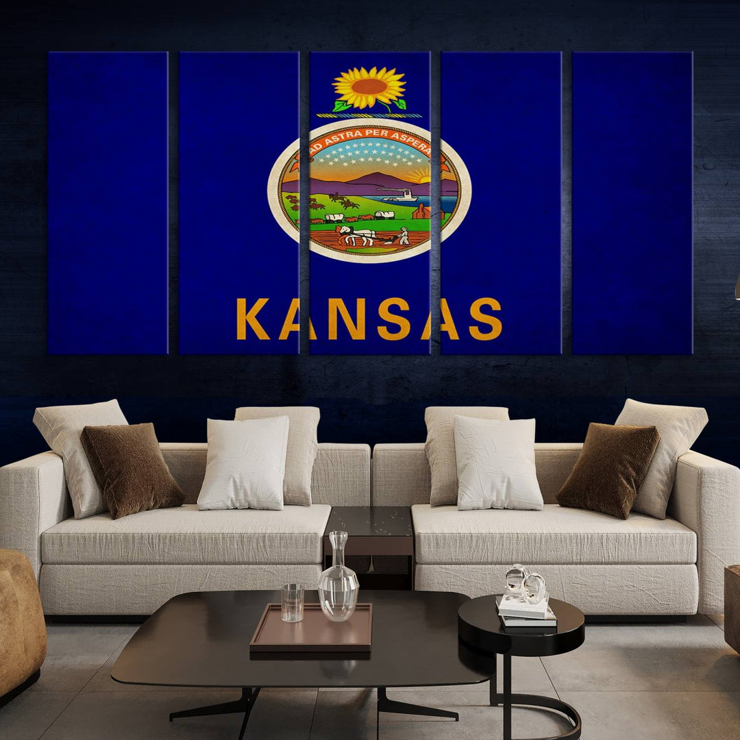 The "Kansas USA States Flag Wall Art Canvas Print" is prominently displayed.