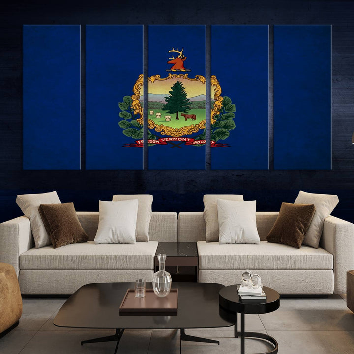 The Vermont Flag Wall Art Canvas Print is a museum-quality piece enhanced with UV-protective finishes, offering both style and durability. Enjoy free shipping on this classic decor addition.