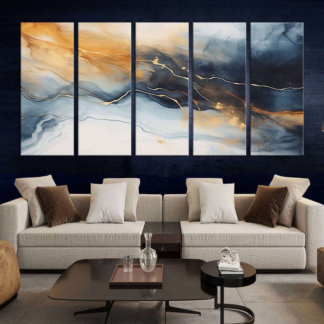 Smoke Blue Wall Art Canvas Print Abstract Artwork Printing