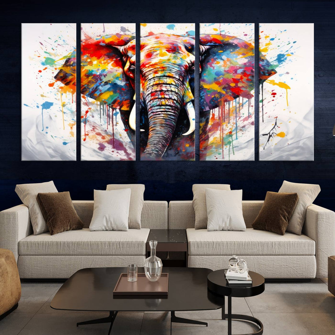 Impresión en lienzo de arte abstracto de pared de elefante de acuarela para decoración moderna del hogar, oficina, sala de estar y comedor