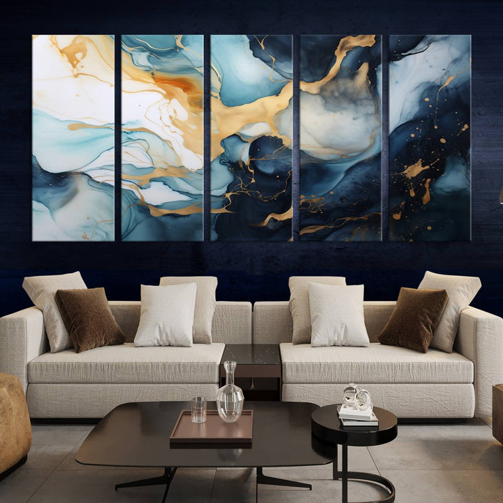 The living room is enhanced by the Marble Fluid Abstract Wall Art Canvas Print, which adds a touch of sophistication.