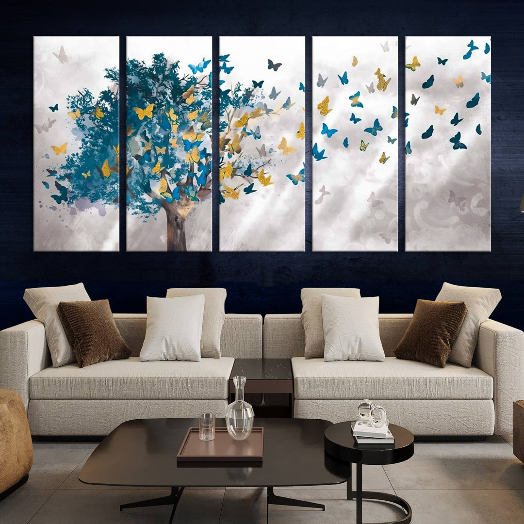 Tree Butterfly Abstract Tree and Butterfly Wall Art Canvas Print