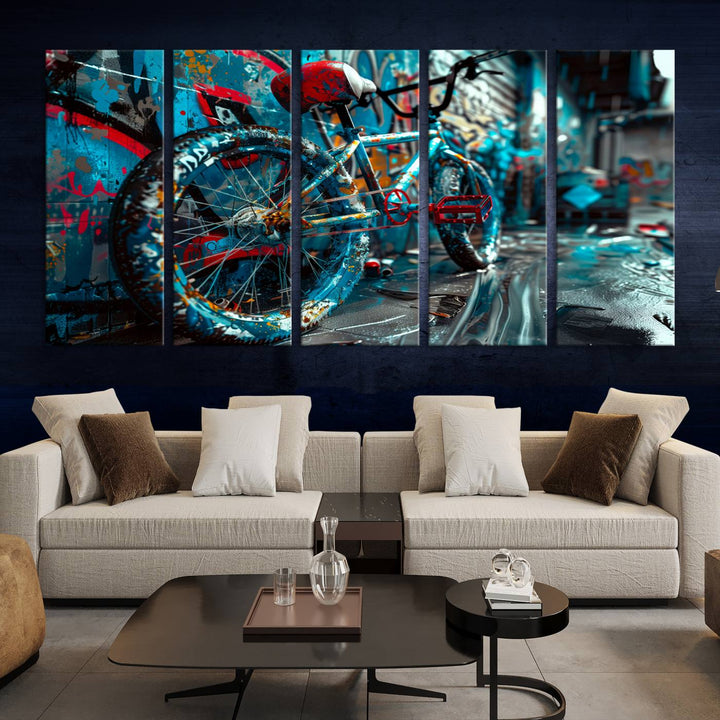 Bicycle Wall Art Canvas Print, Graffiti Wall Art Canvas Print