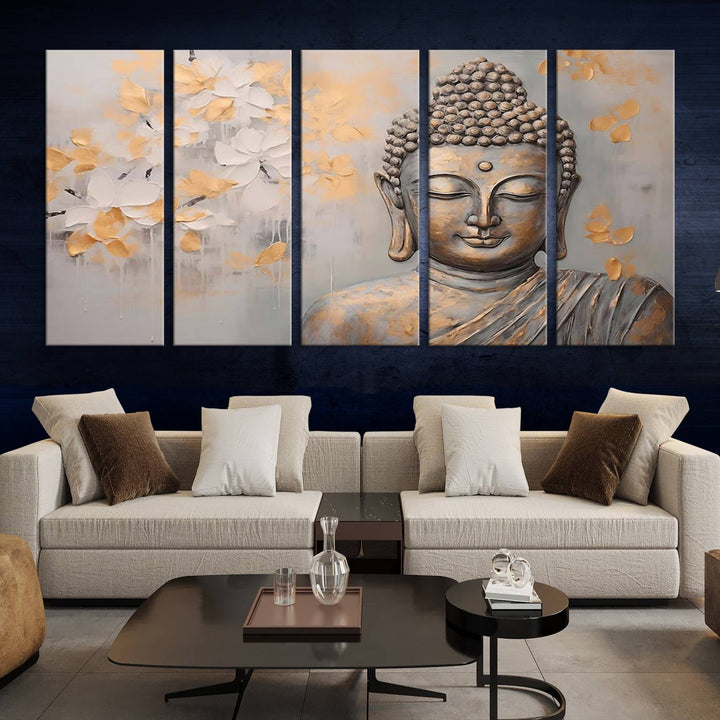 Abstract Buddha Statue Wall Art Canvas Print - Modern Meditation Decor for Living Room, Office, Yoga Studio