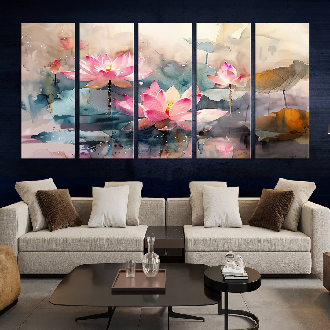 Abstract Watercolor Lotus Flower Wall Art Canvas Print