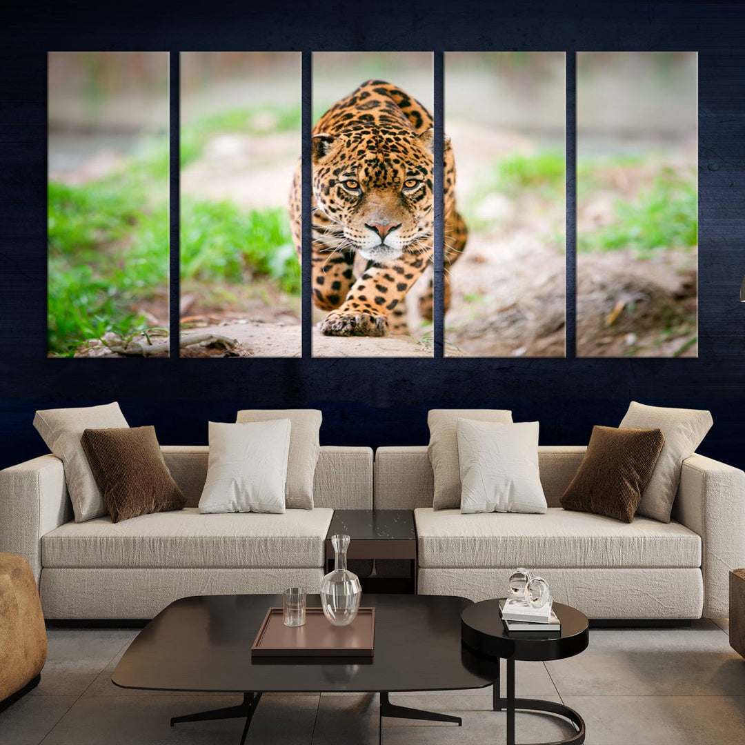 Leopard on the Prowl - Stunning Large Framed Canvas Wall Art for Living Room, Bedroom, or Office Décor, Vibrant Wildlife Print, Ready to Hang