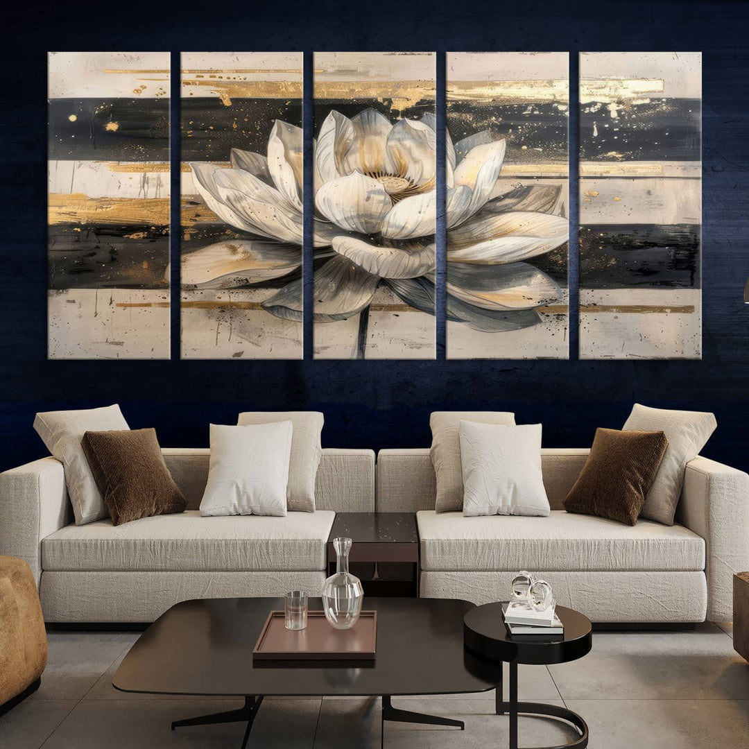 Abstract Lotus Flower Wall Art Canvas Print, Meditation Yoga Room Wall Art