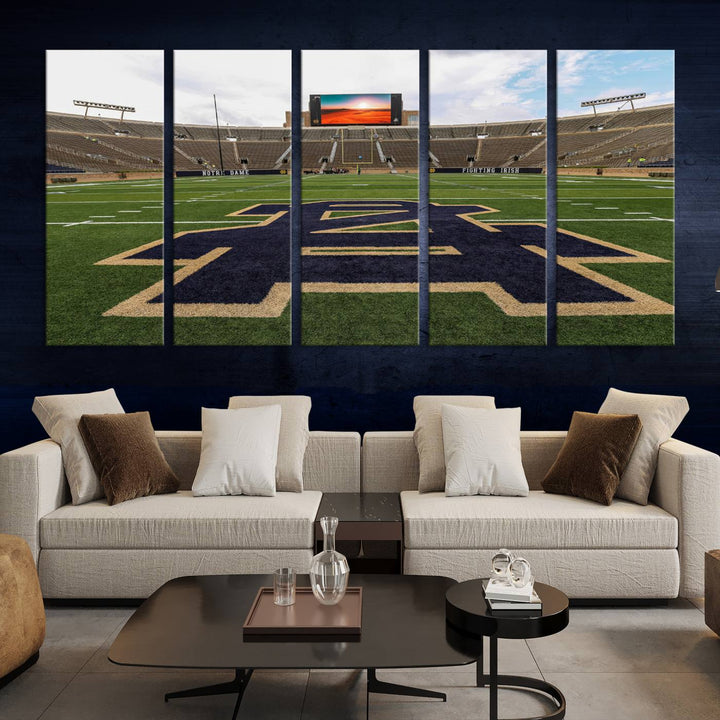 Notre Dame Stadium Giclee Canvas Print | Triptych Wall Art Featuring Iconic Notre Dame Football Field | Ready-to-Hang Sports Stadium Decor