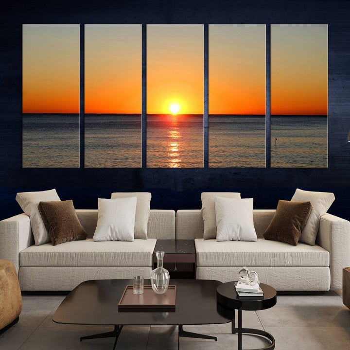 Golden Horizon Sunset Over Ocean Wall Art Canvas Print – Tropical Beach Canvas Wall Art – Giclee Print for Coastal Theme Decor Print