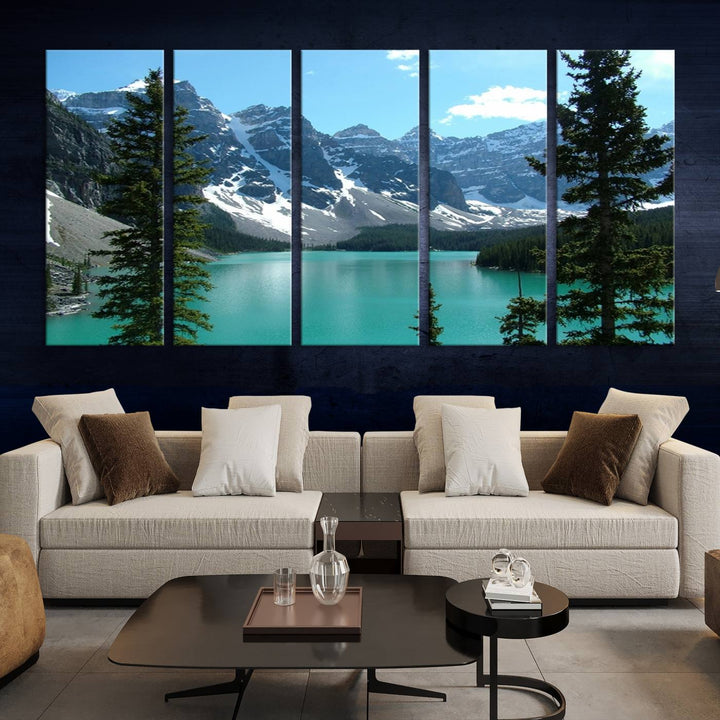 Canadian Rockies Moraine Lake Landscape Canvas Print, Turquoise Lake & Mountain View Wall Art, Ready to Hang Multi-Panel Giclee Canvas for Home Decor