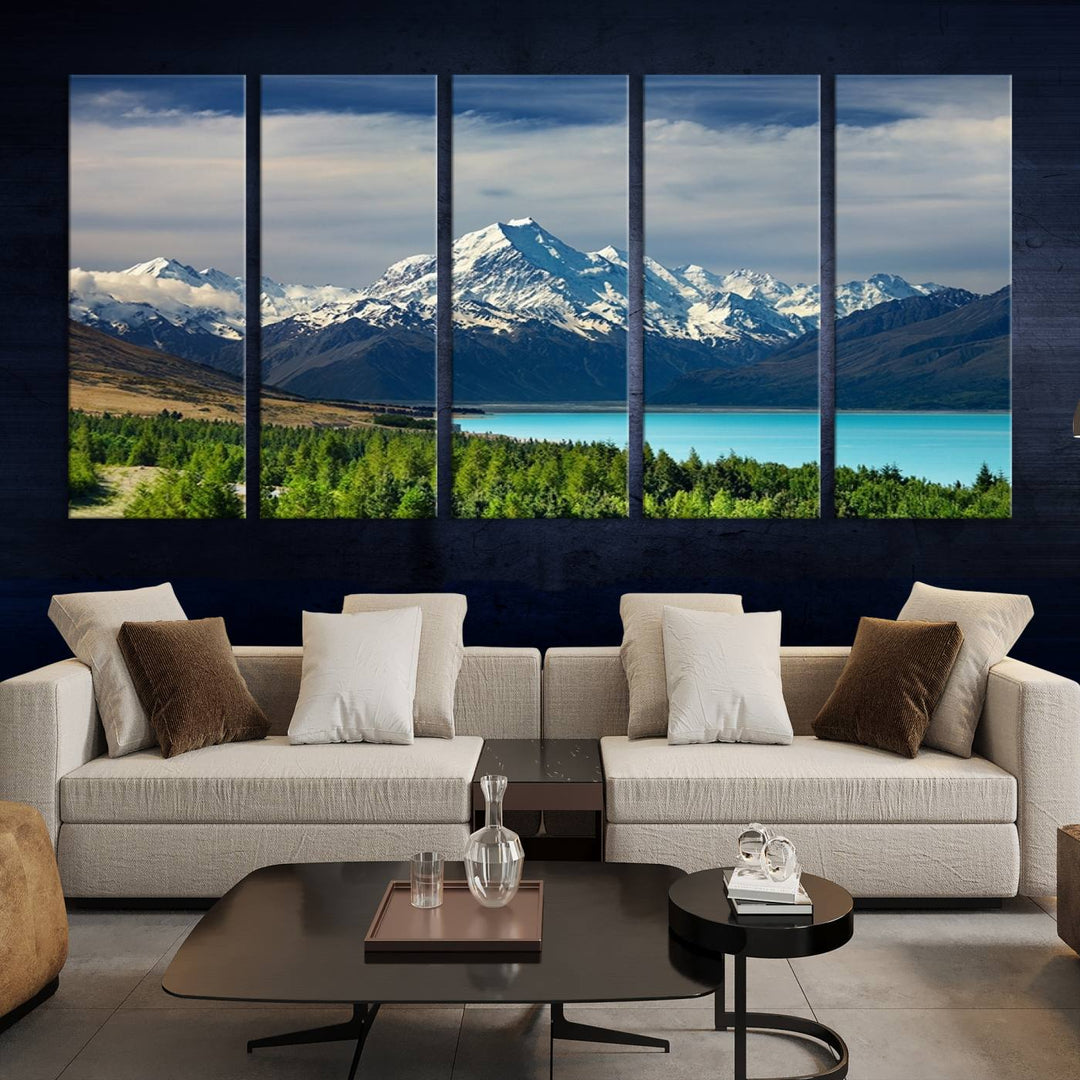 Impression d’art Mount Cook Nouvelle-Zélande Art mural Impression sur toile Lac et montagnes