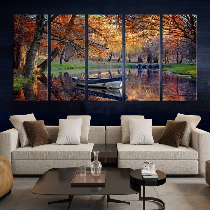 Wall Art Canvas Print Wonderful River in Forest Landscape in Autumn Wall Art Panels