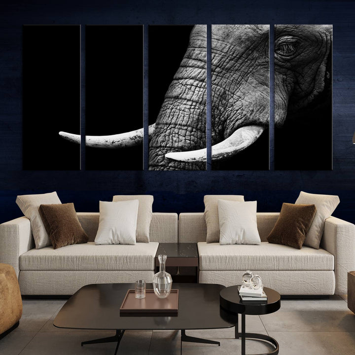 Wall Art Animal Canvas Print Close Taken Elephant with Big Ivories