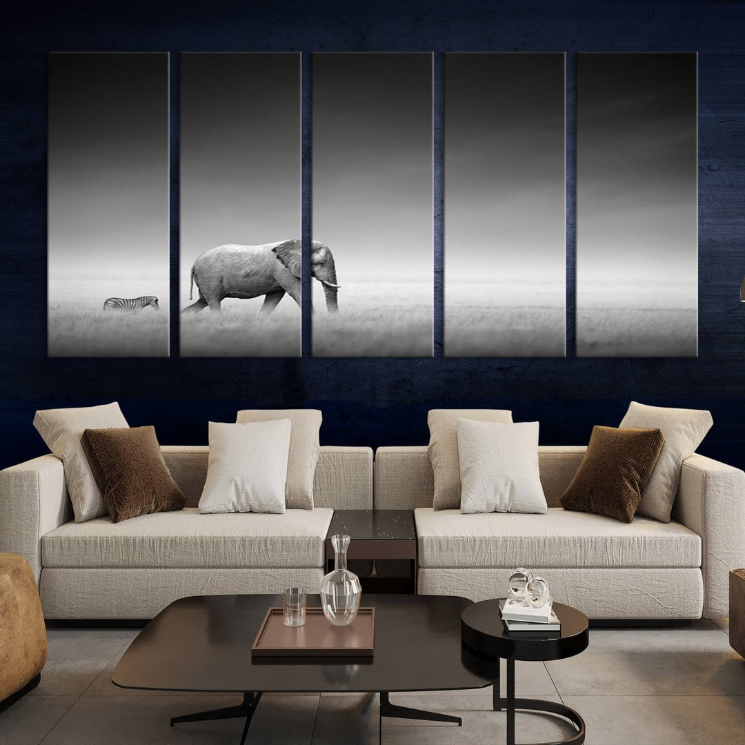 Elephant and Zebra Savannah Canvas Print