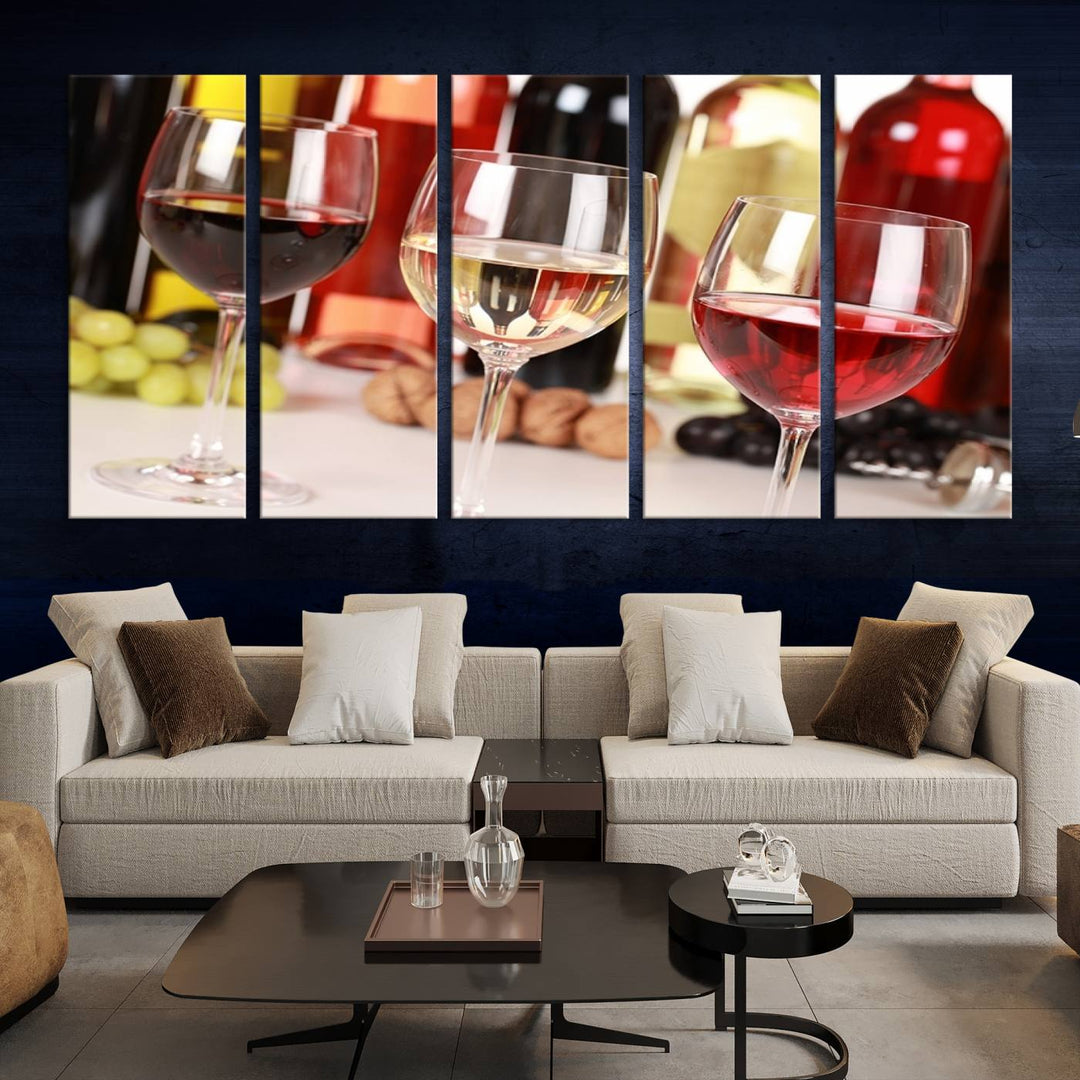 Wall Art Red, White and Rose Wine in Glass Canvas Print