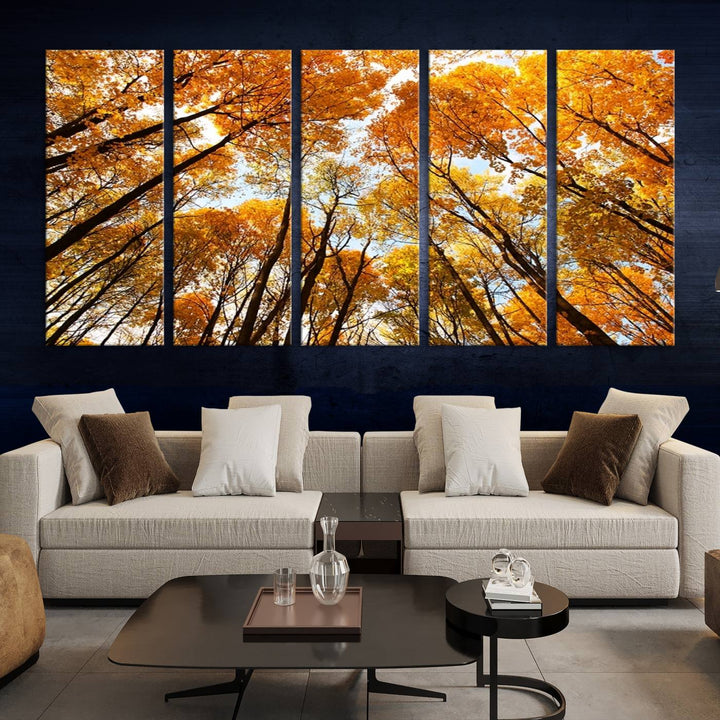 Art mural Forêt jaune et ciel en automne Impression sur toile