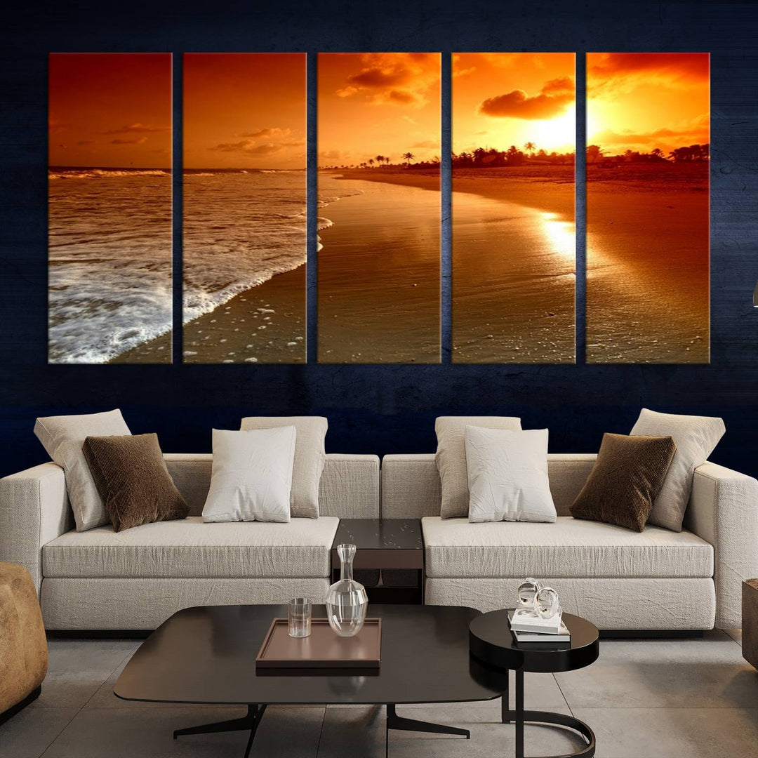 Art mural magnifique paysage de plage au coucher du soleil sur une île tropicale Impression sur toile