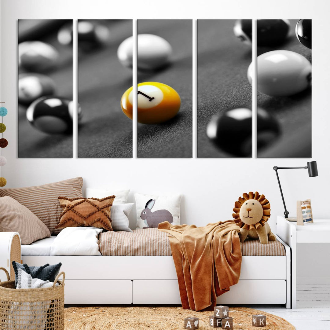 Boules de billard concept noir et blanc Impression sur toile