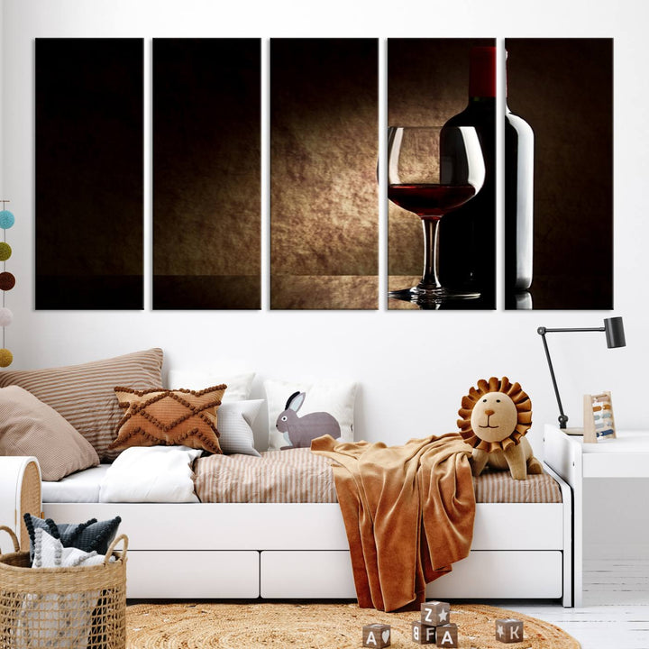 Wall Art Red Vine in Glass with Bottle Canvas Print Kitchen Cafe Restaurant