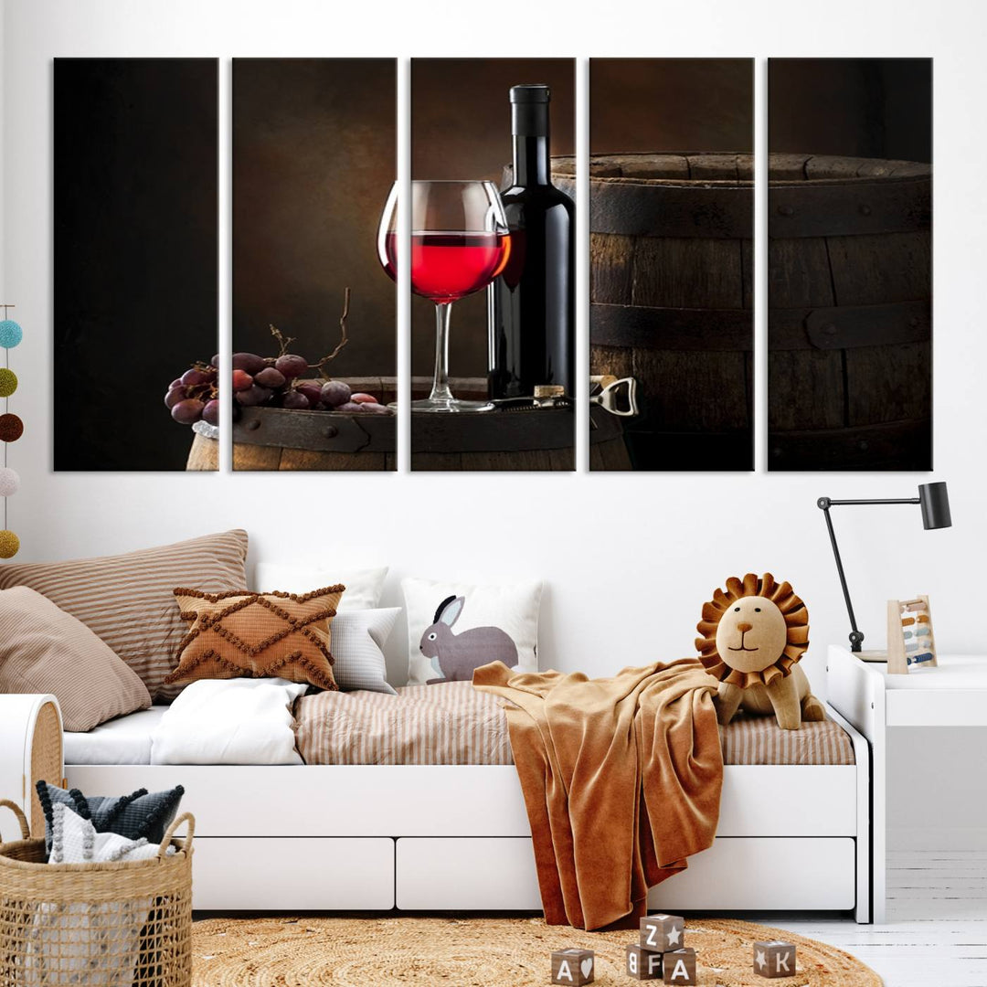 Wall Art Red Wine Bottle and Tun Canvas Print 