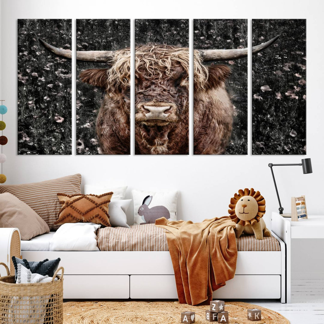 Scottish Highland Cow Cattle Art Print Farmhouse Wall Art Canvas Print