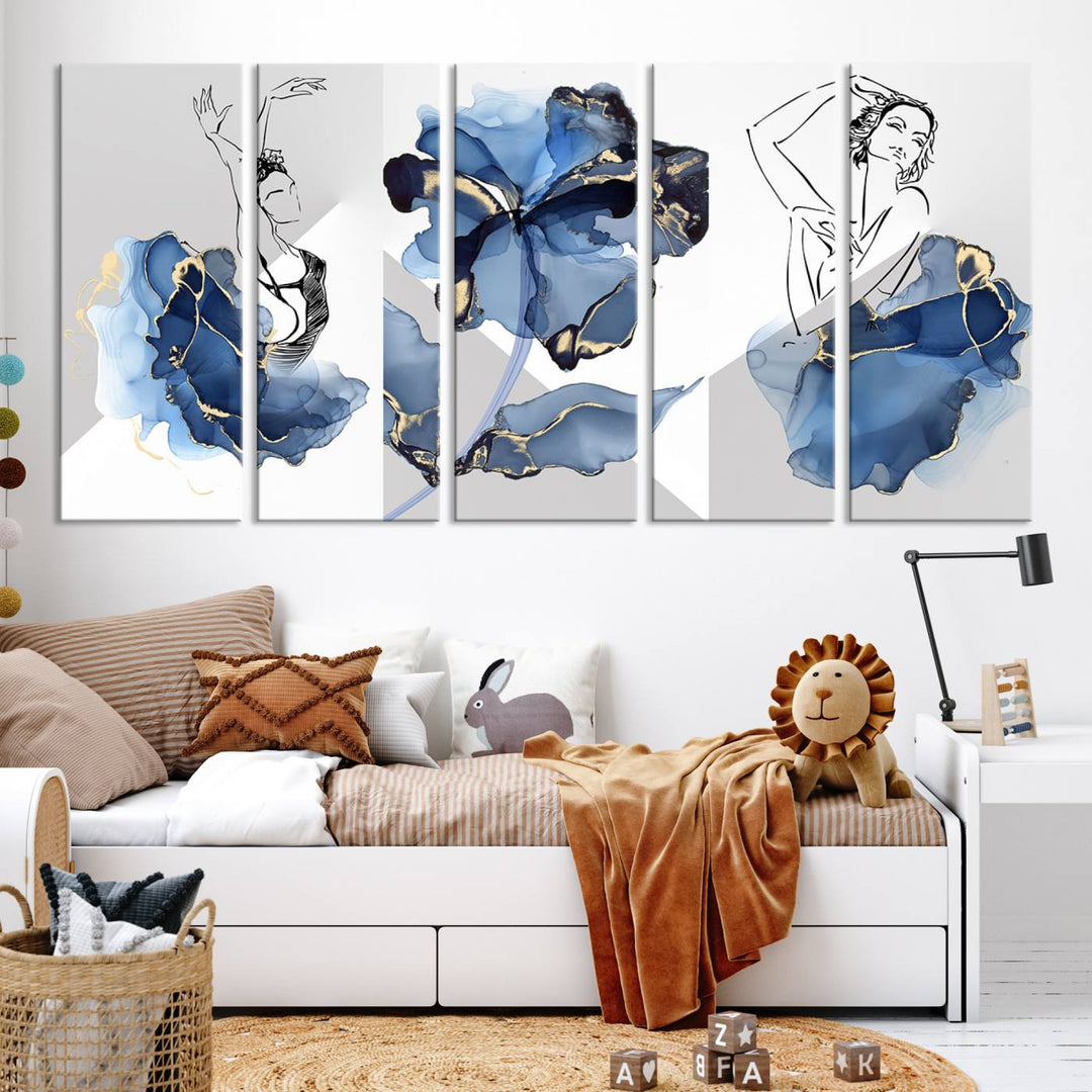 Watercolor Abstract Painting Artwork Walls Canvas Wall Art Print Blue Dancer