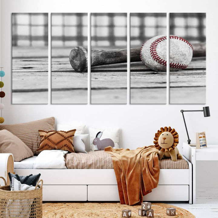 Lienzo de béisbol vintage para pared, impresión de béisbol, arte imprimible, arte retro, deportes, arte de pared, impresión en lienzo grande, varias piezas enmarcadas listas para colgar, juego de 3 paneles de lienzo, fotografía en blanco y negro