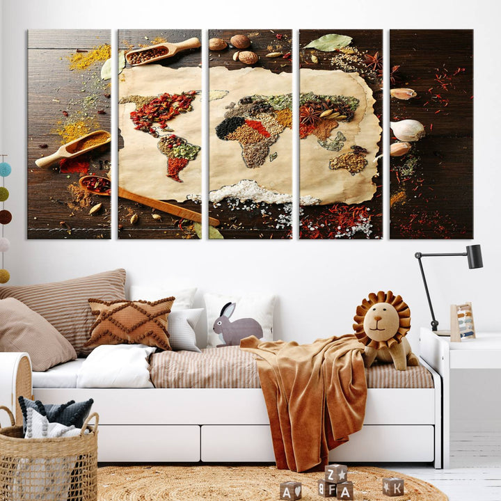 Spice World Map Artwork Canvas Wall Art Print World Map of Spices