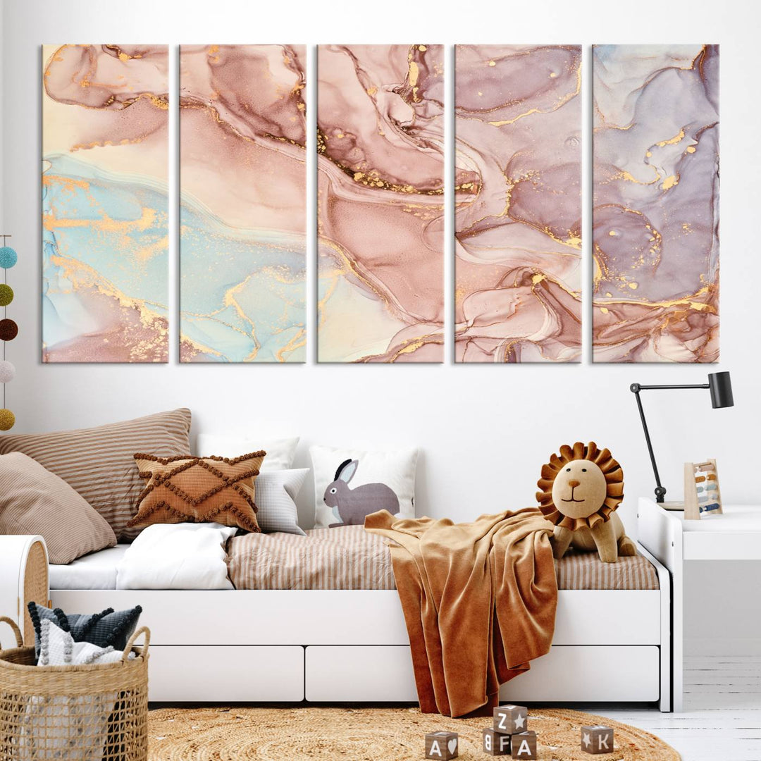 Rose Gold Marble Fluid Effect Wall Art Abstract Canvas Wall Art Print