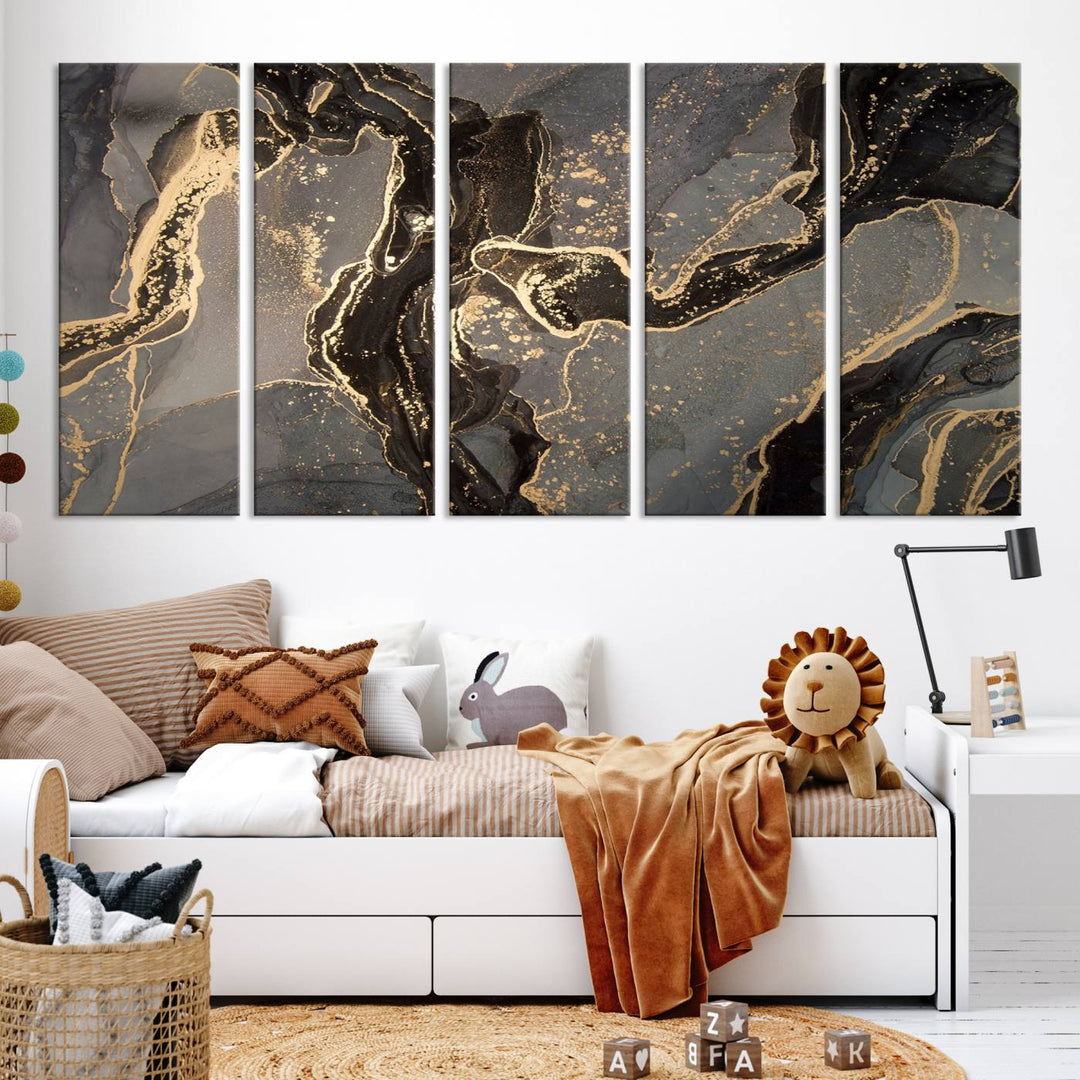 Gray Marble Fluid Effect Wall Art Abstract Canvas Wall Art Print