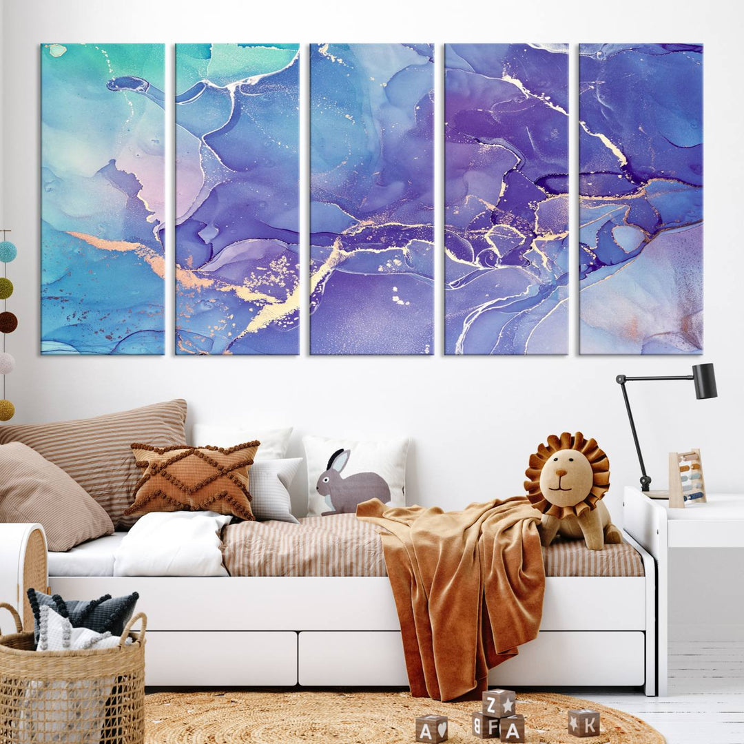 Blue and Purple Marble Fluid Effect Wall Art Abstract Canvas Wall Art Print