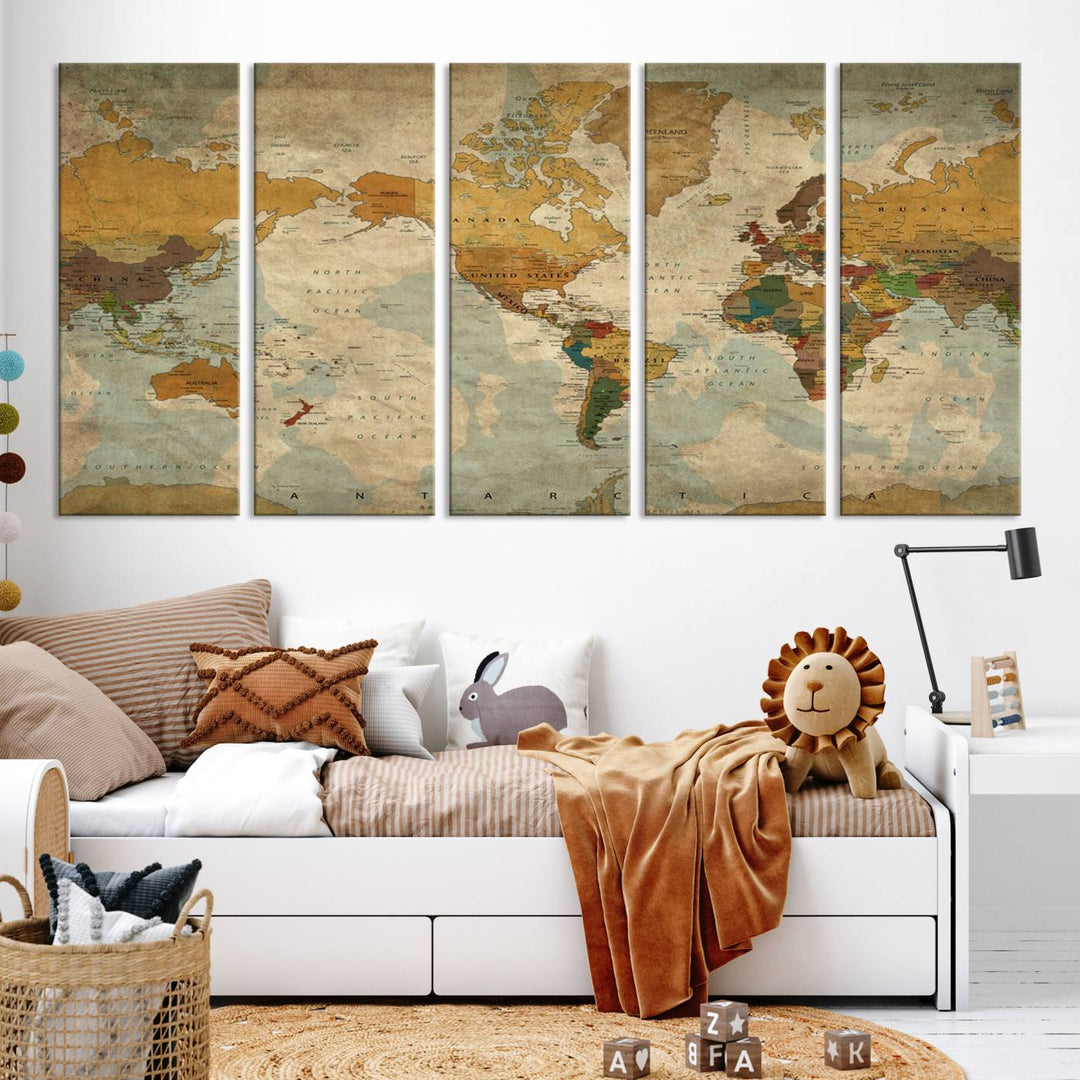 Sephia World Map Wall Art Multi Panel