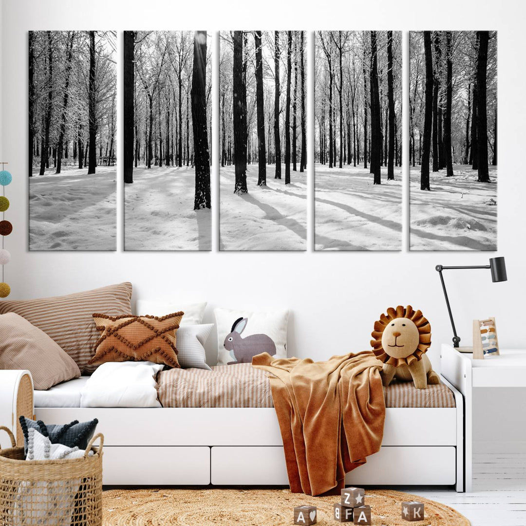 Arte de pared grande, bosque de invierno, álamos, impresión en lienzo