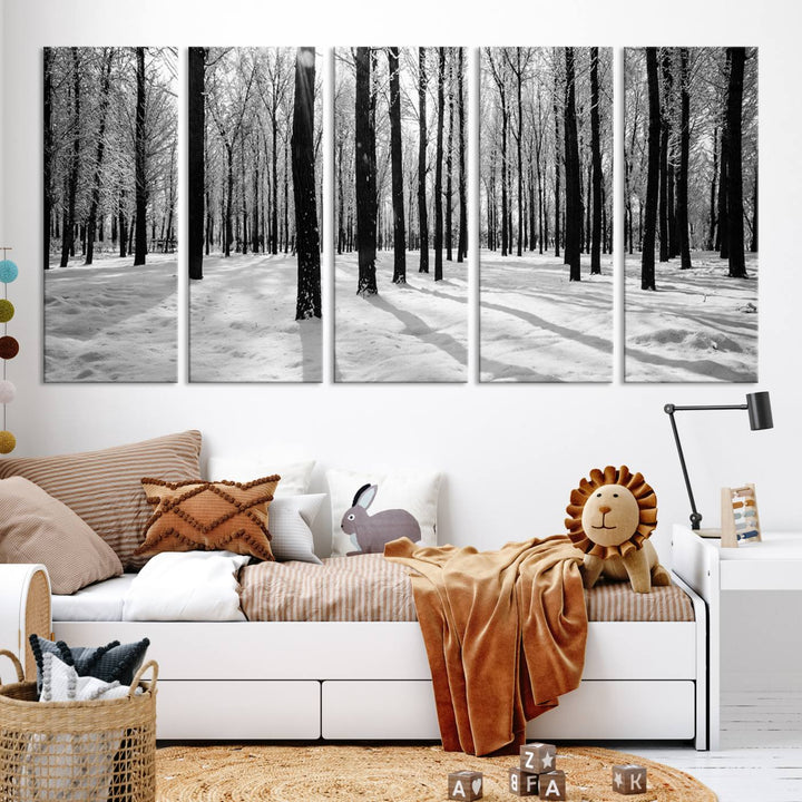 Arte de pared grande, bosque de invierno, álamos, impresión en lienzo