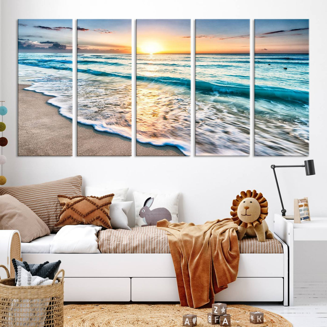 Ocean Beach Canvas Wall Art Beach Canvas, Coastal Sunset Tropical Island Beach Sunset Artwork Print for Living Room Home Office Decor, Beach Wall Art, Sea Wall Art