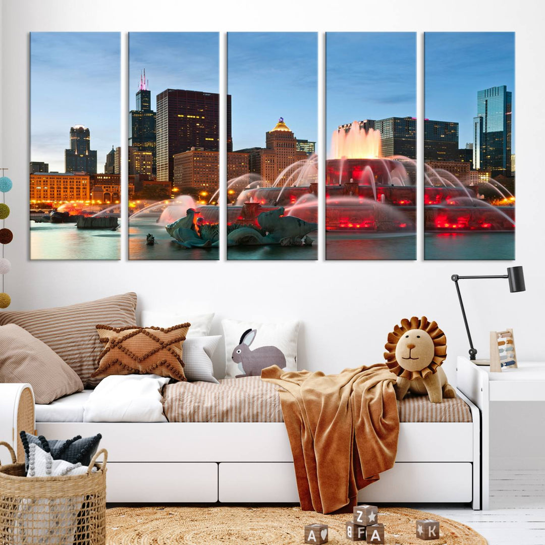 Chicago City Lights Night Skyline Cityscape View Wall Art Impression sur toile