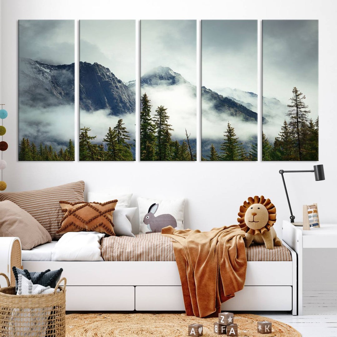 Misty Mountain Forest Wall Art Canvas Print