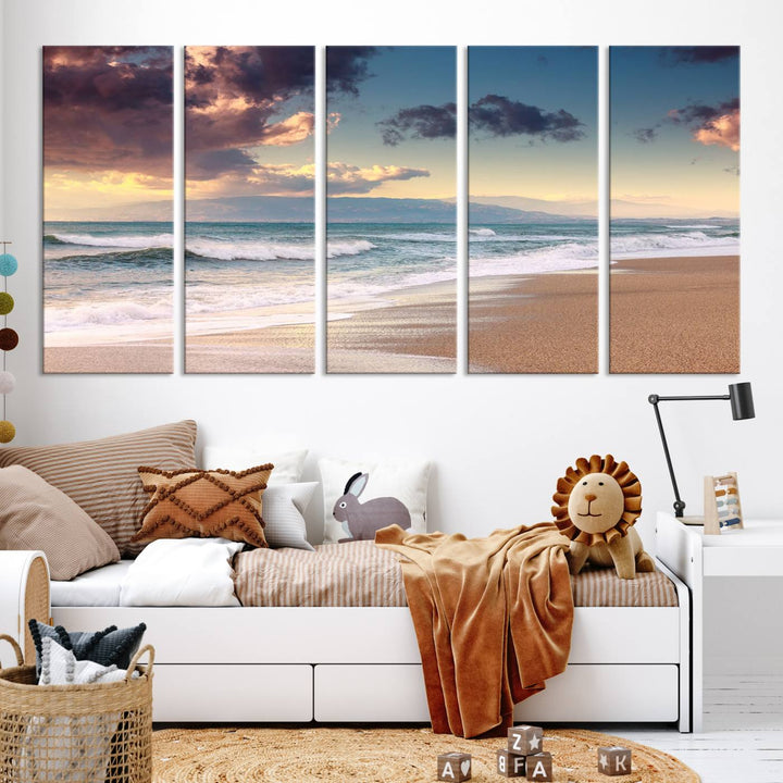 Cloudy Weather Beach Sunset Sunrise Wall Art Canvas Print