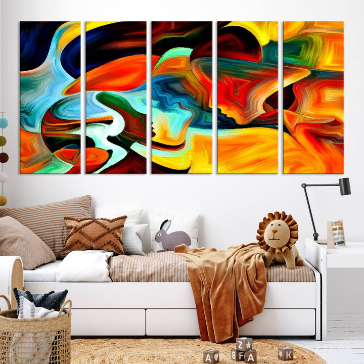 The "Human Love Figures Abstract Wall Art Canvas Print" adds a stylish touch to the dining area, featuring vibrant three-panel artwork on museum-quality canvases with UV-protective coating.