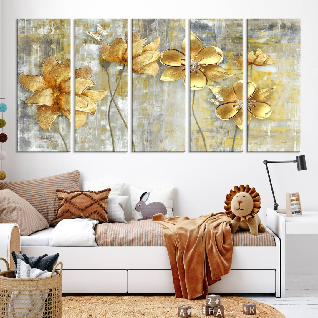 Golden Flowers Wall Art Canvas Print