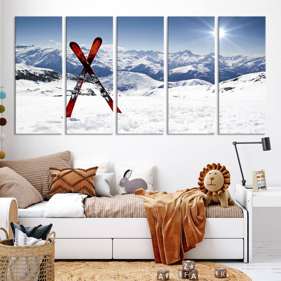 Impresión de lienzo de arte de pared de montaña de nieve, arte de pared de deporte de snowboard