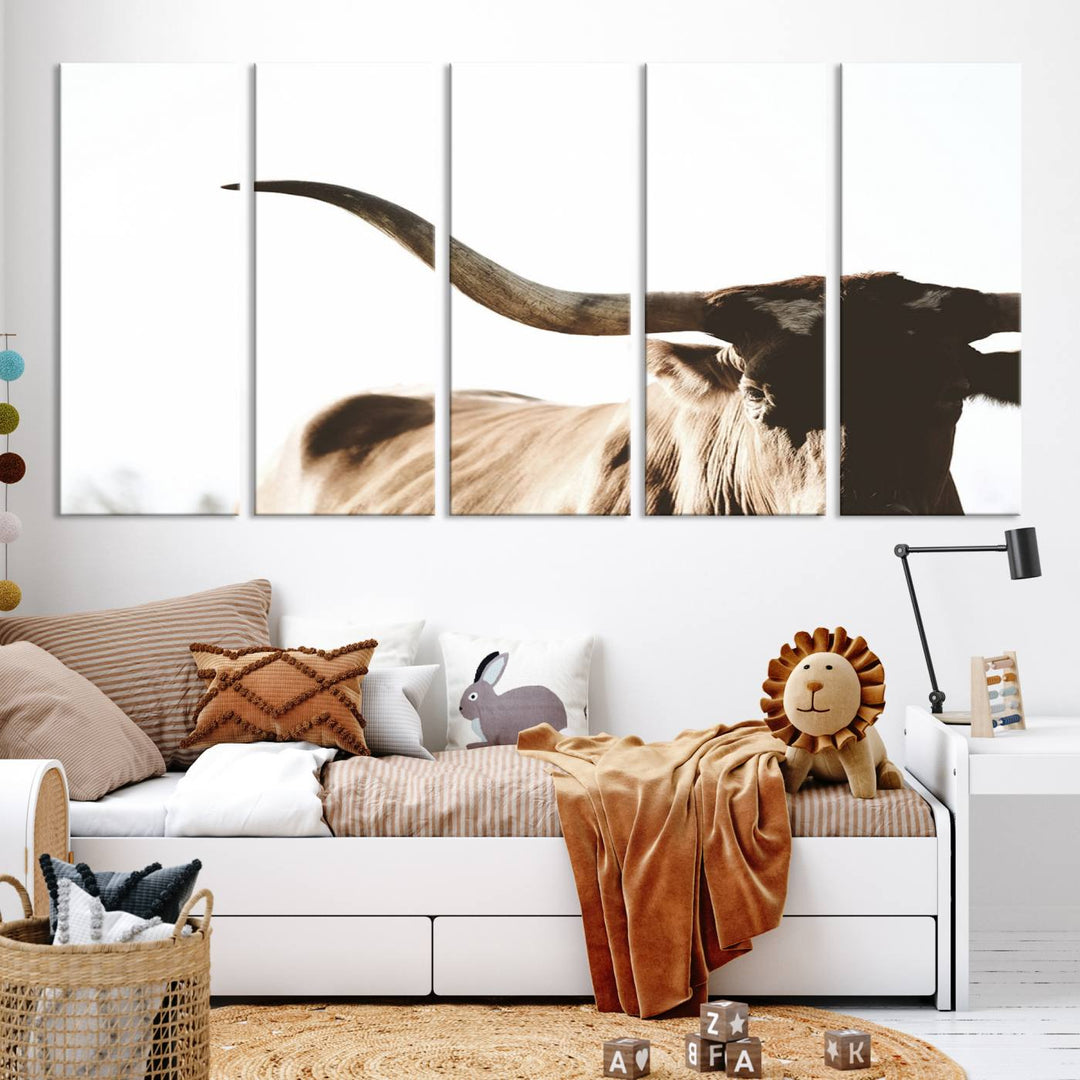 Texas Cow Longhorn Wall Art Canvas