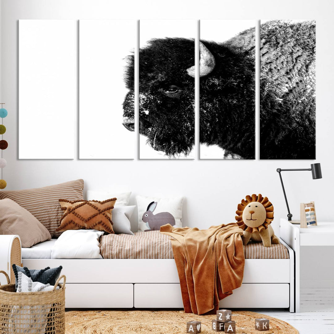 American Bison Wall Art - Buffalo Wall Art Black and White Canvas Print - Framed, Ready to Hang, Modern Nature-Inspired Artwork for Home and Office Decor