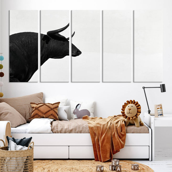 The Spanish Bull Wall Art Canvas Print is crafted on museum-quality canvases and is coated with UV-protective layers for lasting brilliance. It comes ready to hang, effortlessly enhancing your living space.