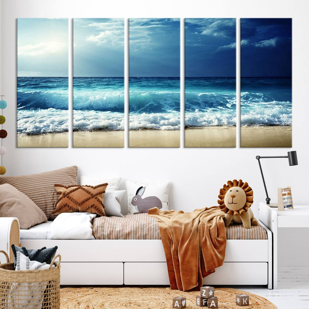 Impresiones en lienzo de playa, paisaje marino, foto náutica, lienzo costero, lienzo de olas de mar, arte de pared extragrande, decoración de pared de playa