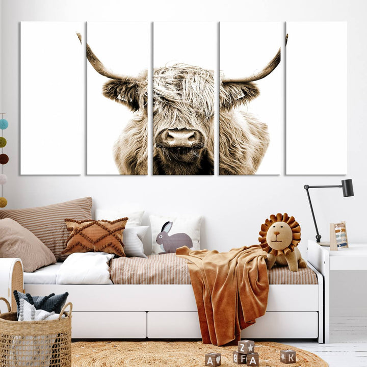 Scottish Highland Cow Cattle Art Print Farmhouse Wall Art Canvas Print