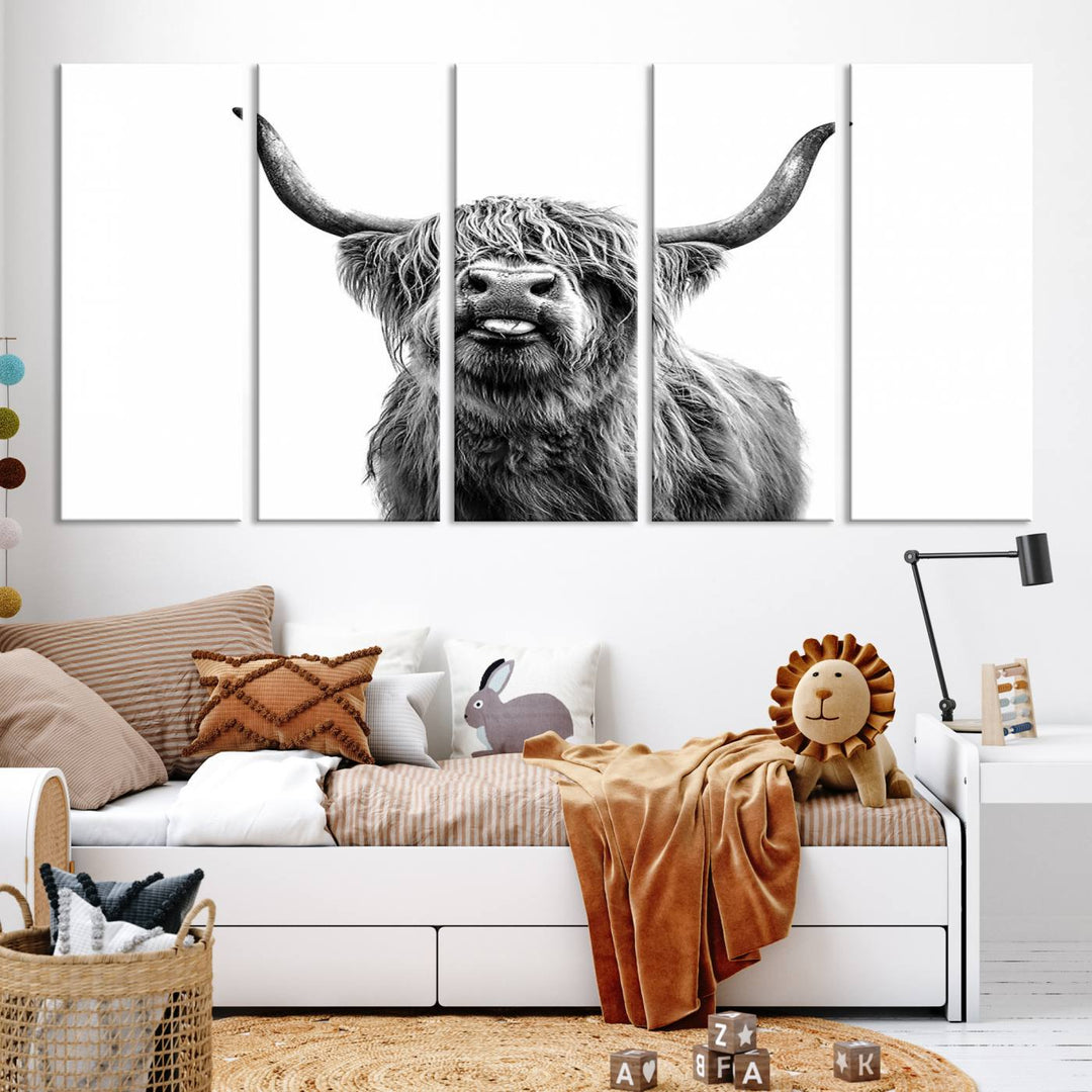 Fanny Scottish Highland Cow Cattle Art Print Farmhouse Wall Art Canvas Print